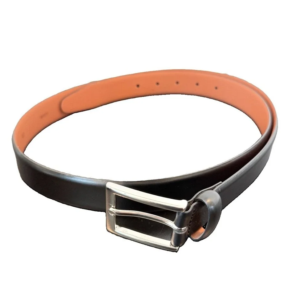 BROOKS BROTHERS mens 40 Black Leather BELT Classic Silver Tone Buckle